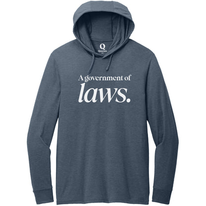 "A government of laws." Quorum Tri-Blend Hoodie Tee editorial print in Rebel Blue