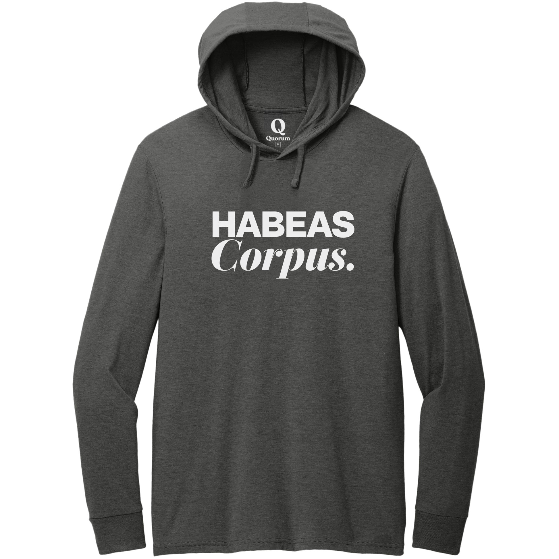 "Habeas Corpus." Quorum Tri-Blend Hoodie Tee editorial print in Space Black