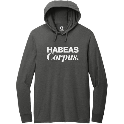 "Habeas Corpus." Quorum Tri-Blend Hoodie Tee editorial print in Space Black