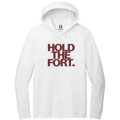 "Hold the Fort." Quorum Tri-Blend Hoodie Tee front print in Bright White