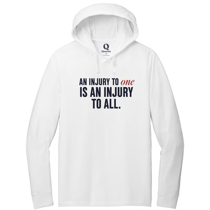 "An injury to one is an injury to all." Quorum Tri-Blend Hoodie Tee front print in Bright White