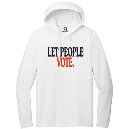 "Let People Vote." Quorum Tri-Blend Hoodie Tee front print in Bright White