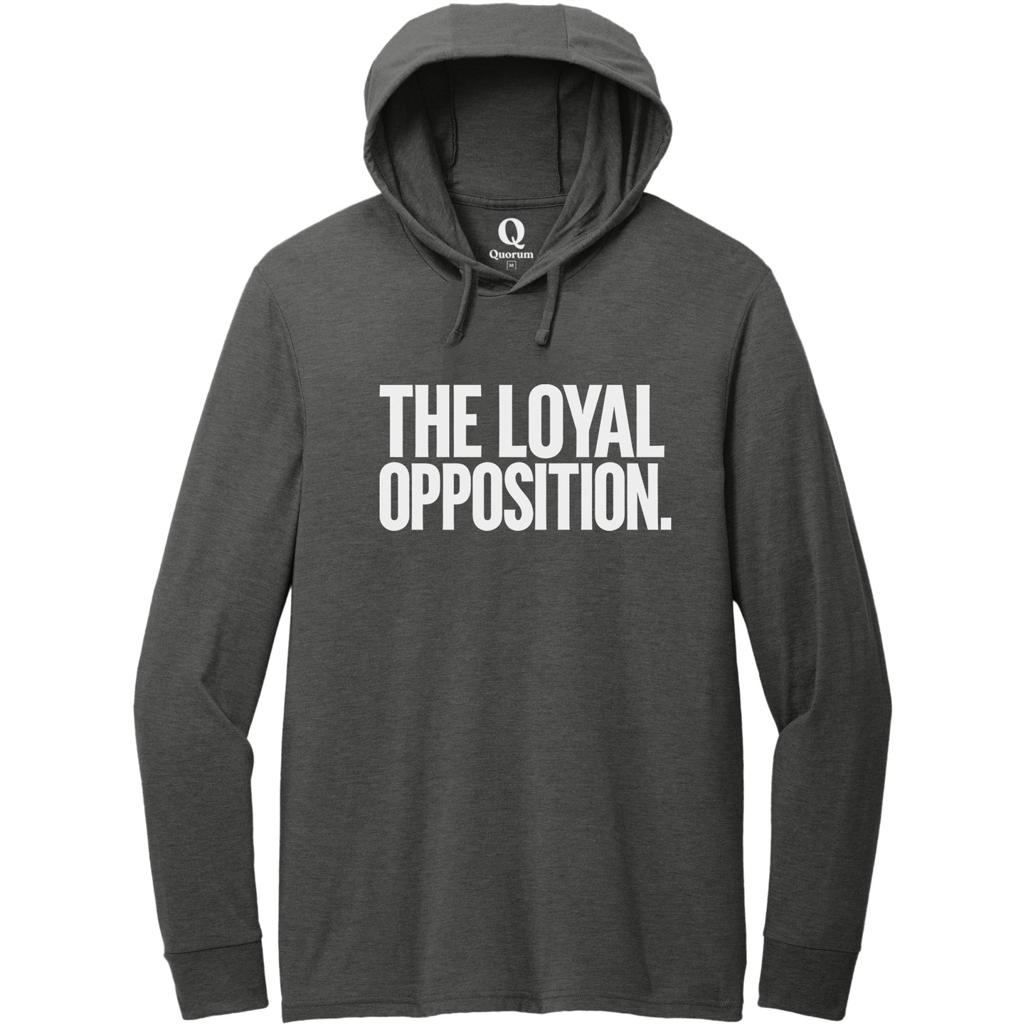 "The Loyal Opposition." Quorum Tri-Blend Hoodie Tee editorial print in Space Black