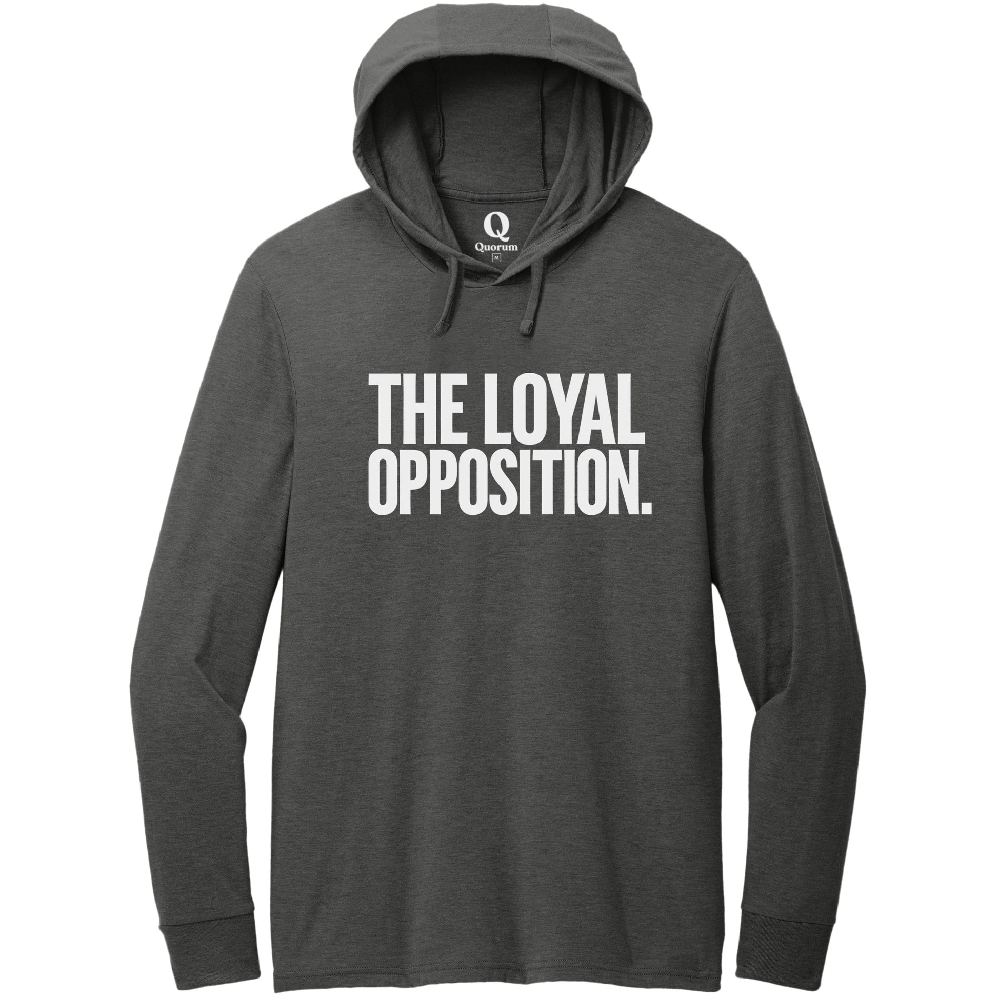 "The Loyal Opposition." Quorum Tri-Blend Hoodie Tee editorial print in Space Black