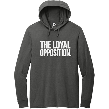 "The Loyal Opposition." Quorum Tri-Blend Hoodie Tee editorial print in Space Black