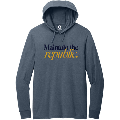 "Maintain the republic." Quorum Tri-Blend Hoodie Tee front print in Rebel Blue