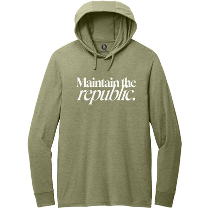 "Maintain the republic." Quorum Tri-Blend Hoodie Tee editorial print in Olive You Green