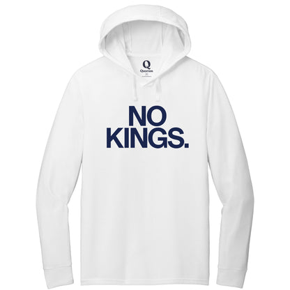 "No Kings." Quorum Tri-Blend Hoodie Tee front print in Bright White