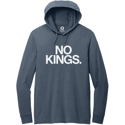 "No Kings." Quorum Tri-Blend Hoodie Tee editorial print in Rebel Blue