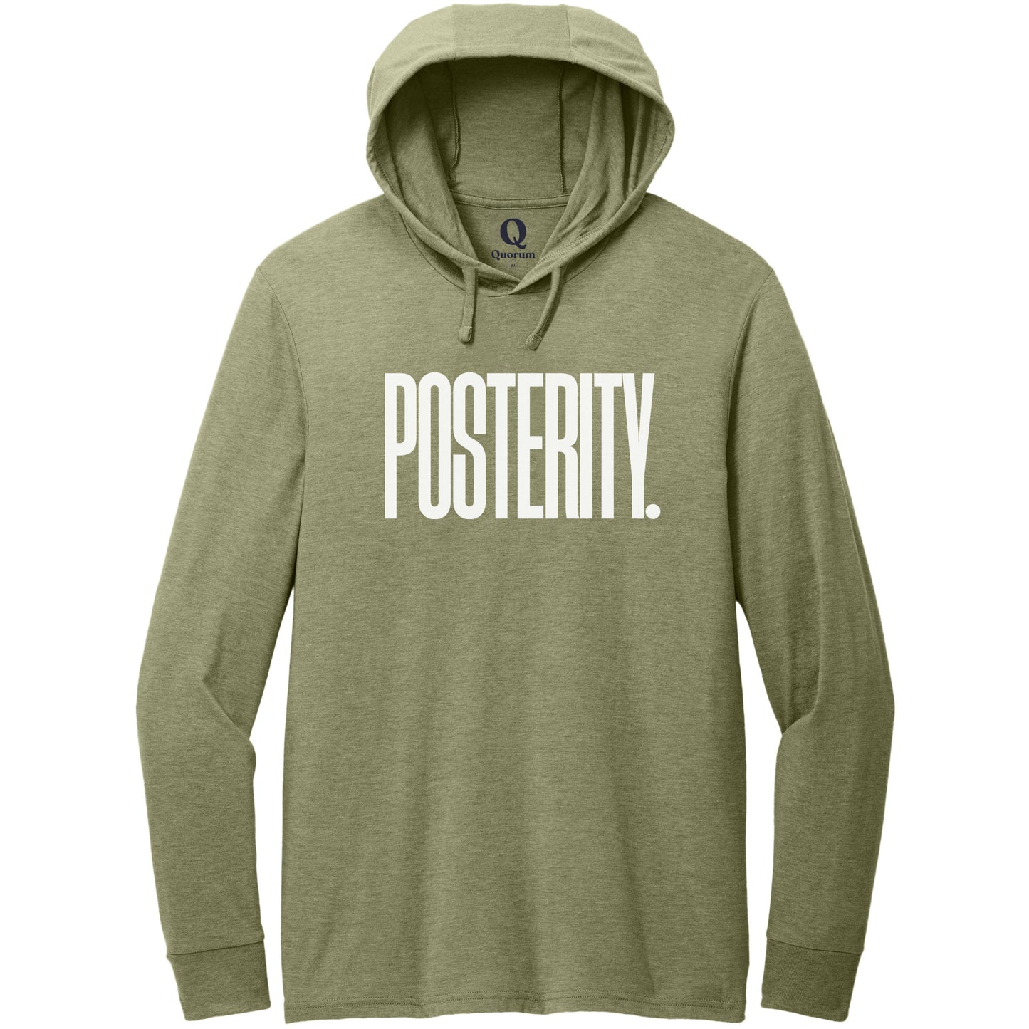 "Posterity." Quorum Tri-Blend Hoodie Tee editorial print in Olive You Green