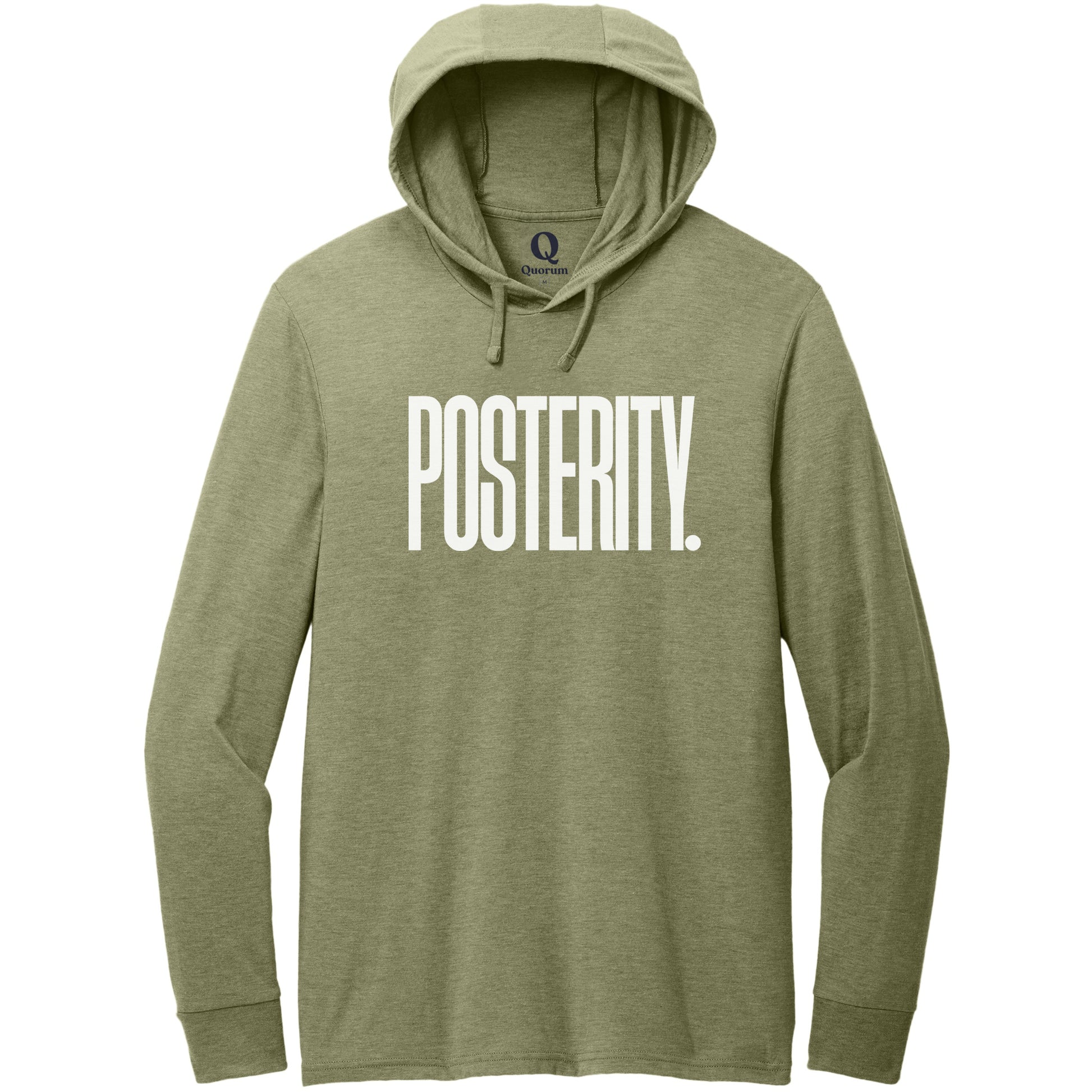 "Posterity." Quorum Tri-Blend Hoodie Tee editorial print in Olive You Green