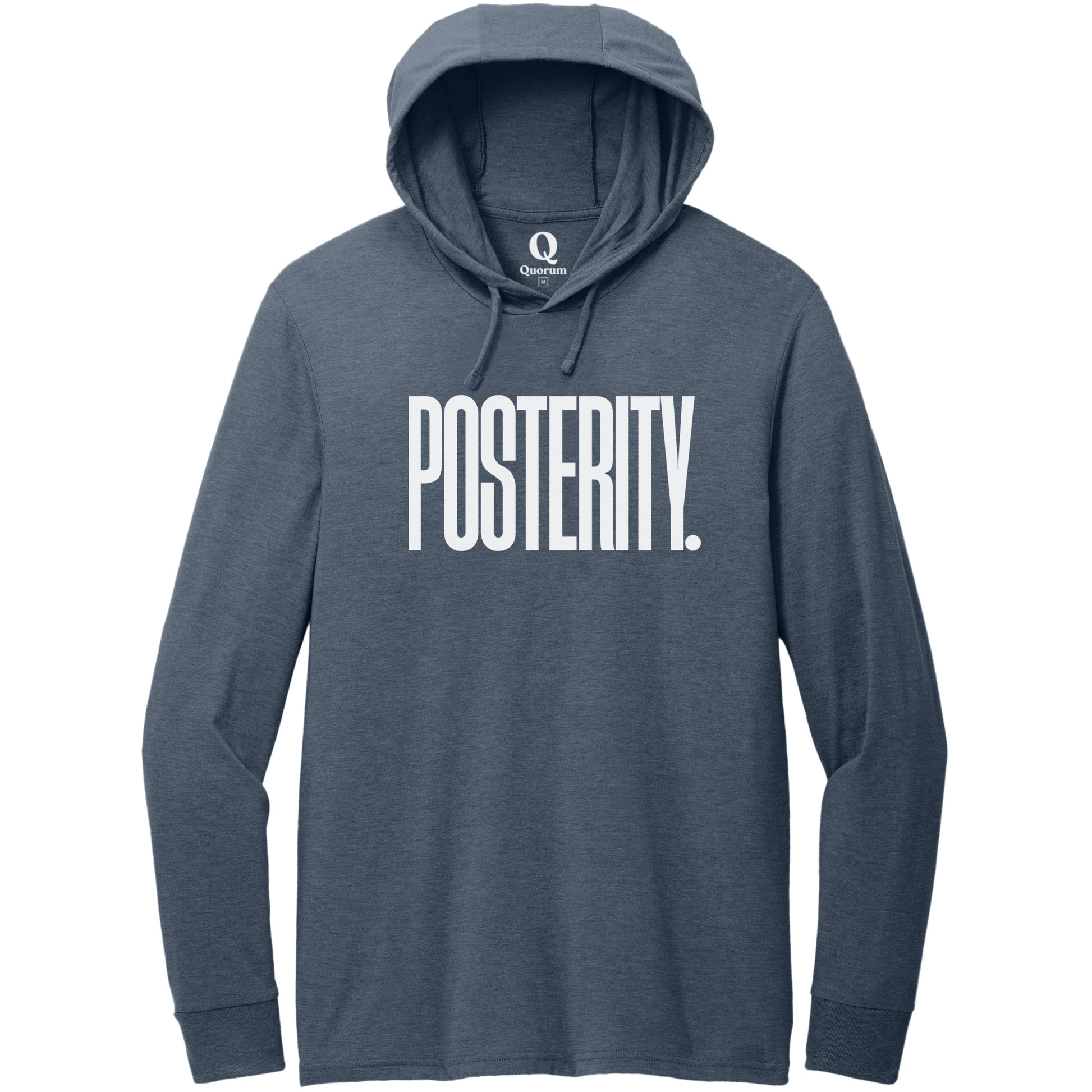 "Posterity." Quorum Tri-Blend Hoodie Tee editorial print in Rebel Blue