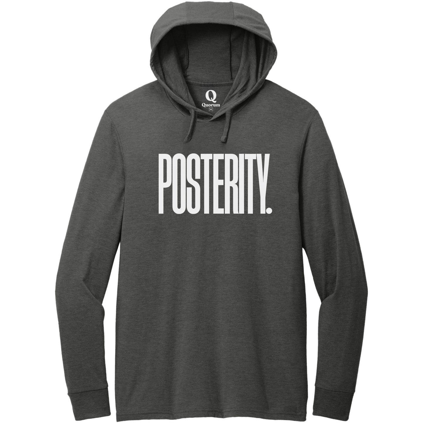 "Posterity." Quorum Tri-Blend Hoodie Tee editorial print in Space Black
