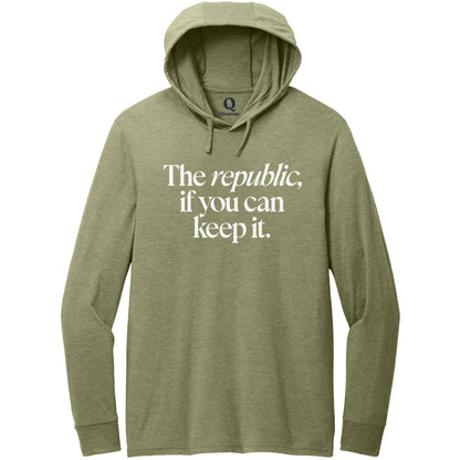 "The republic, if you can keep it." Quorum Tri-Blend Hoodie Tee editorial print in Olive You Green