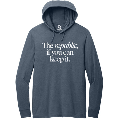 "The republic, if you can keep it." Quorum Tri-Blend Hoodie Tee editorial print in Rebel Blue