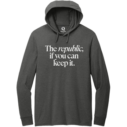 "The republic, if you can keep it." Quorum Tri-Blend Hoodie Tee editorial print in Space Black