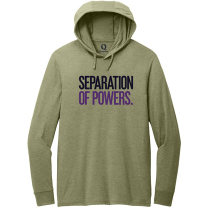 "Separation of Powers." Quorum Tri-Blend Hoodie Tee front print in Olive You Green
