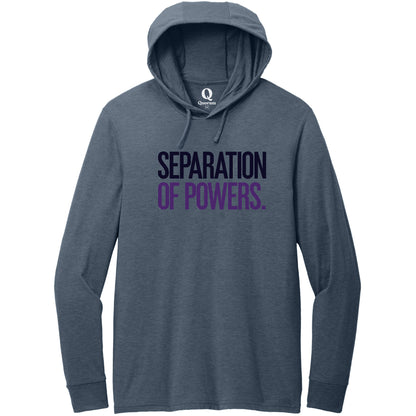 "Separation of Powers." Quorum Tri-Blend Hoodie Tee front print in Rebel Blue
