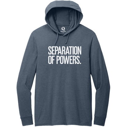 "Separation of Powers." Quorum Tri-Blend Hoodie Tee editorial print in Rebel Blue