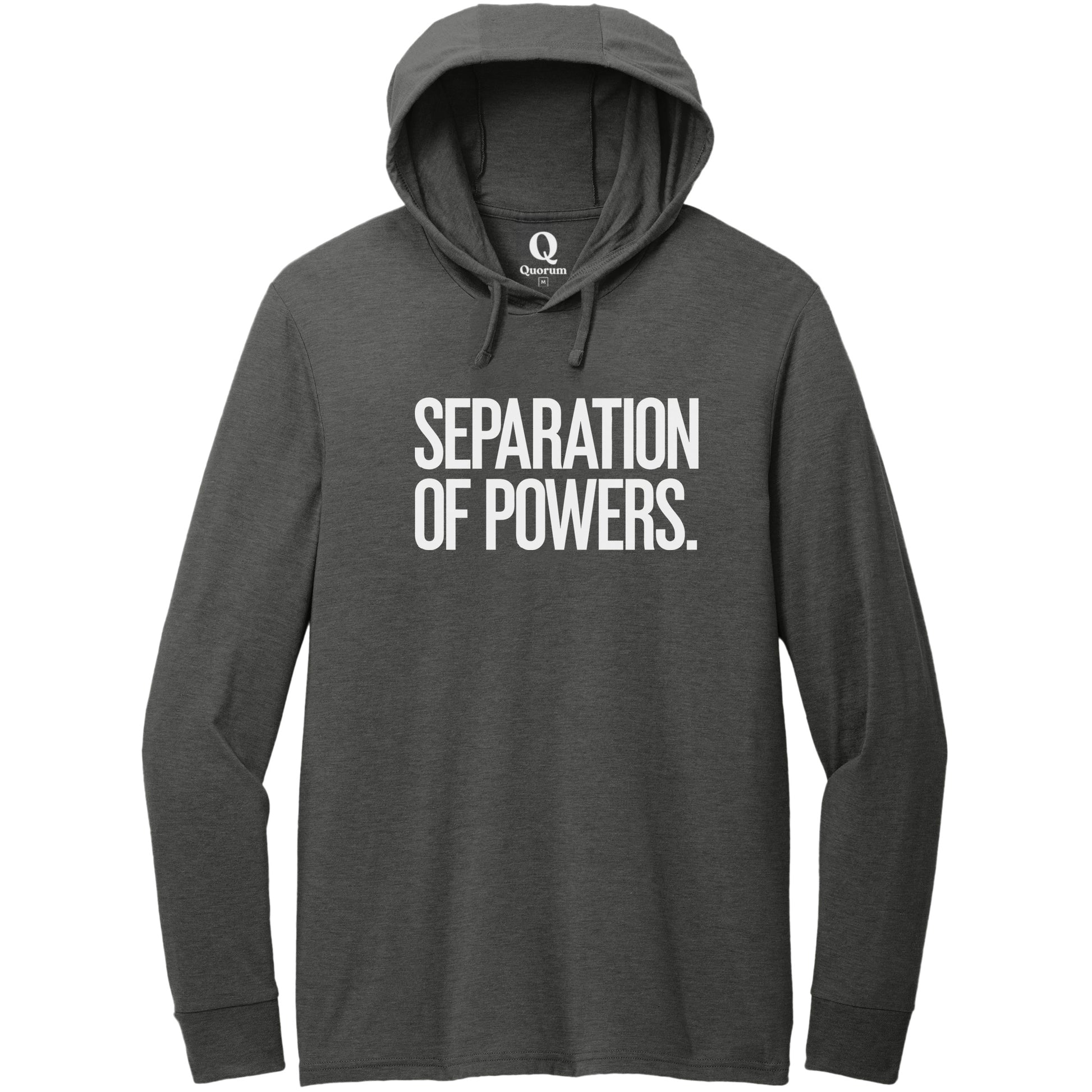 "Separation of Powers." Quorum Tri-Blend Hoodie Tee editorial print in Space Black