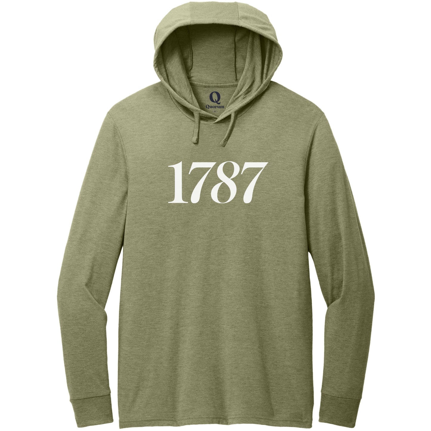 "1787." Quorum Tri-Blend Hoodie Tee editorial print in Olive You Green