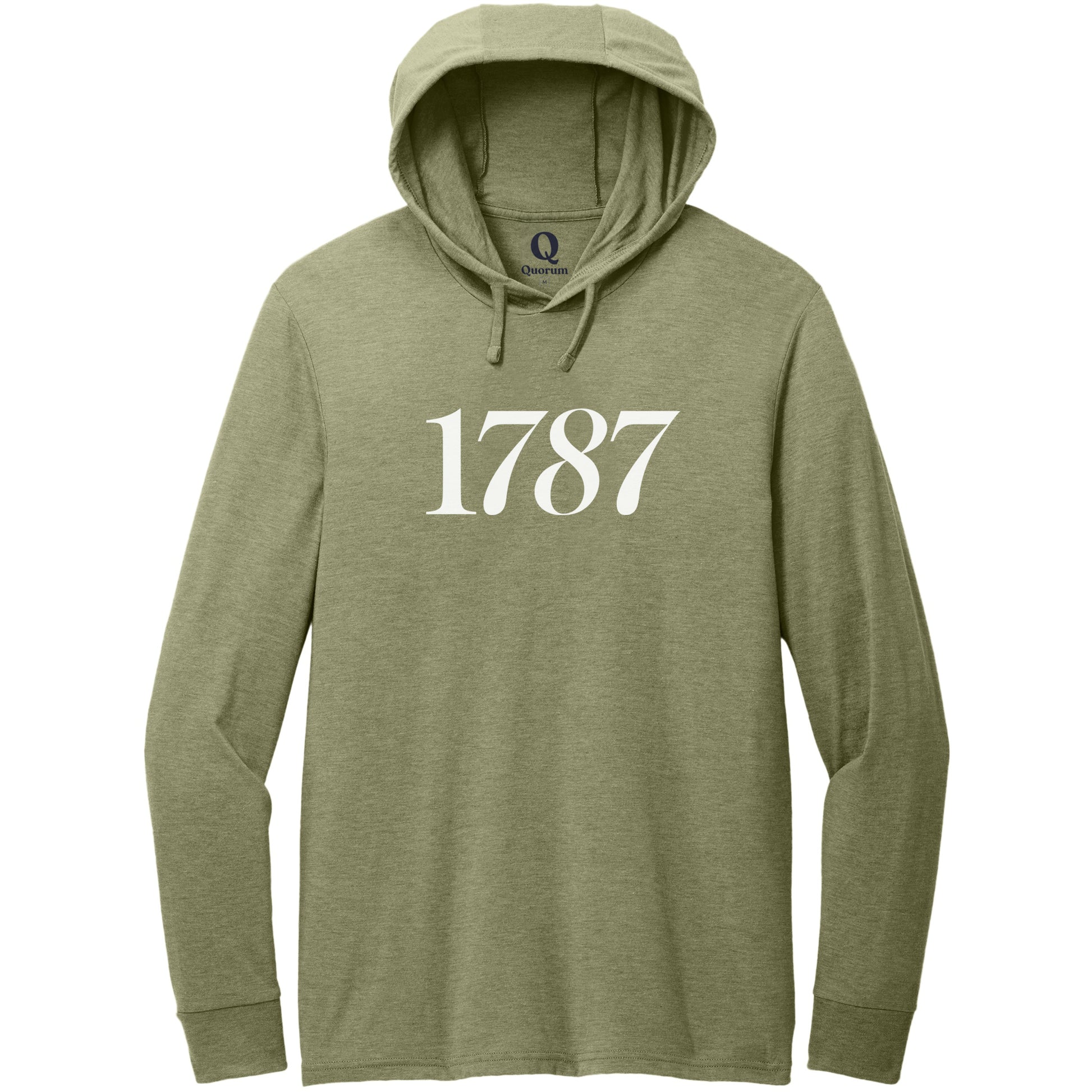 "1787." Quorum Tri-Blend Hoodie Tee editorial print in Olive You Green