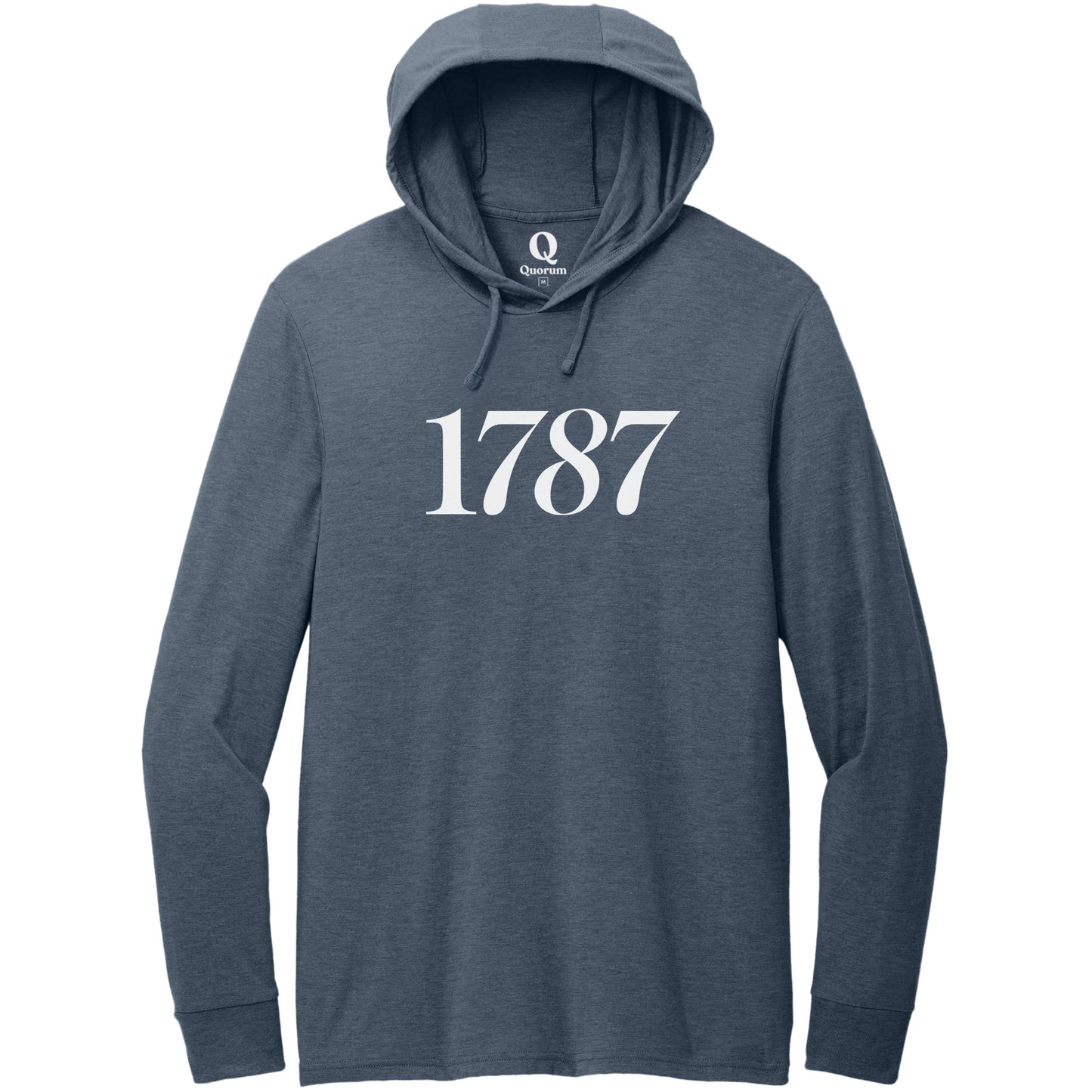 "1787." Quorum Tri-Blend Hoodie Tee editorial print in Rebel Blue
