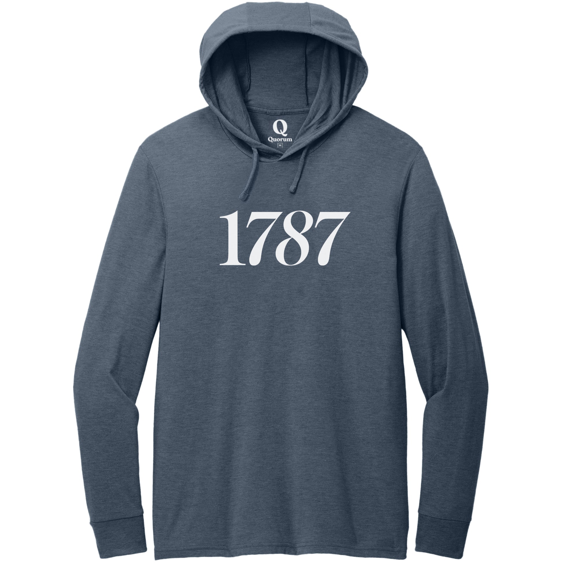 "1787." Quorum Tri-Blend Hoodie Tee editorial print in Rebel Blue