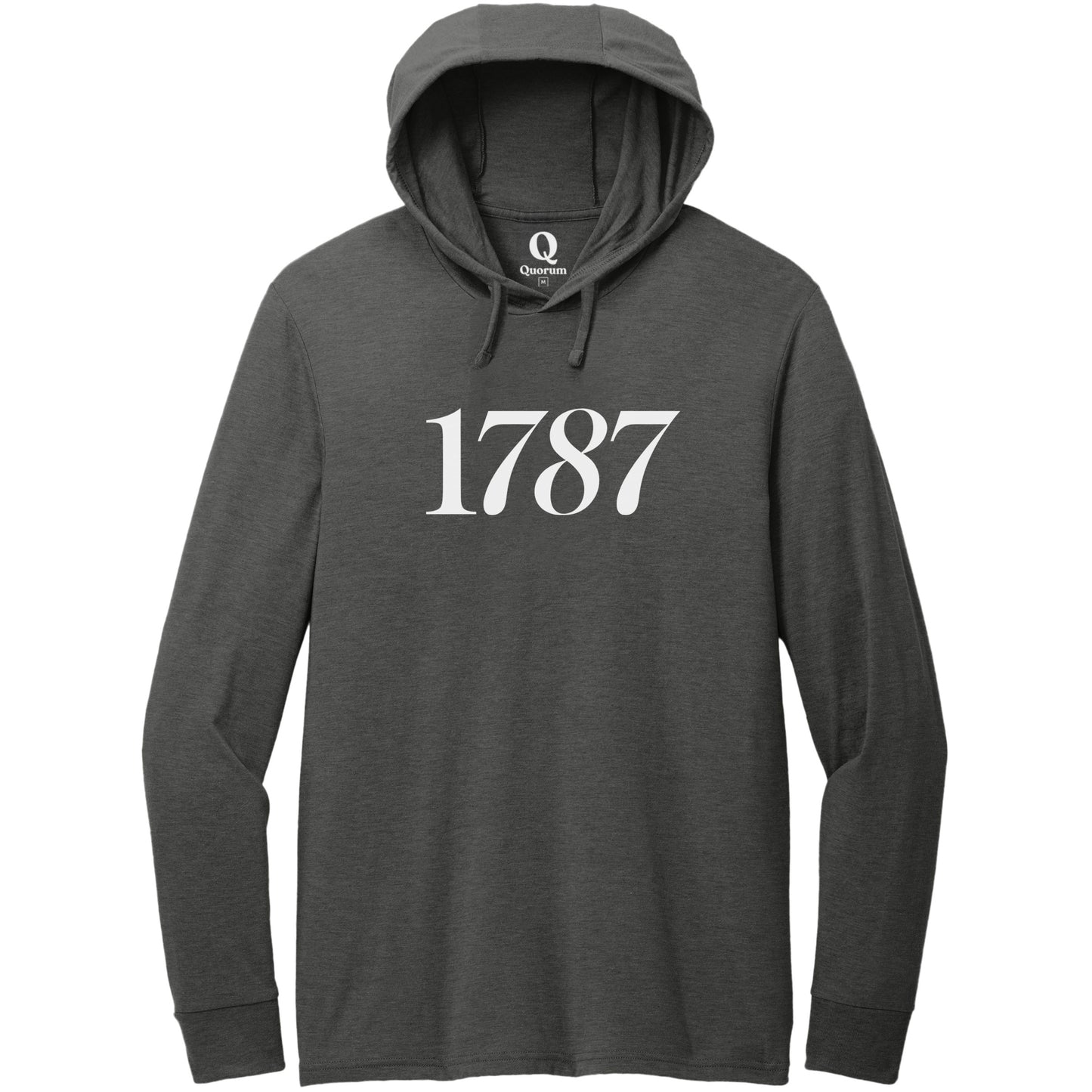 "1787." Quorum Tri-Blend Hoodie Tee editorial print in Space Black