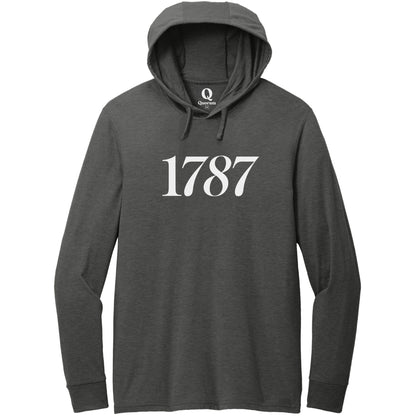 "1787." Quorum Tri-Blend Hoodie Tee editorial print in Space Black