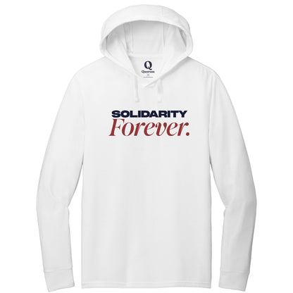 "Solidarity Forever." Quorum Tri-Blend Hoodie Tee front print in Bright White