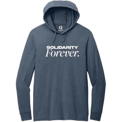 "Solidarity Forever." Quorum Tri-Blend Hoodie Tee editorial print in Rebel Blue
