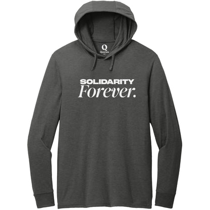 "Solidarity Forever." Quorum Tri-Blend Hoodie Tee editorial print in Space Black