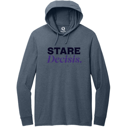 "Stare Decisis." Quorum Tri-Blend Hoodie Tee front print in Rebel Blue