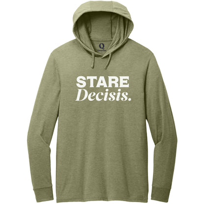 "Stare Decisis." Quorum Tri-Blend Hoodie Tee editorial print in Olive You Green