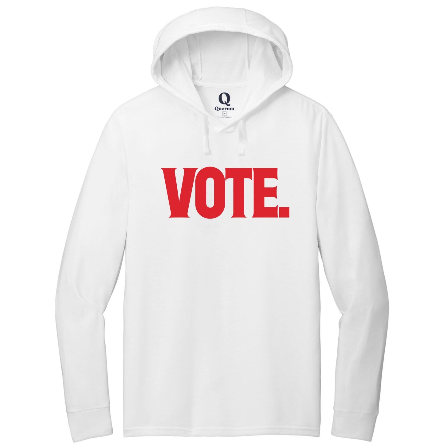 "Vote." Quorum Tri-Blend Hoodie Tee front print in Bright White