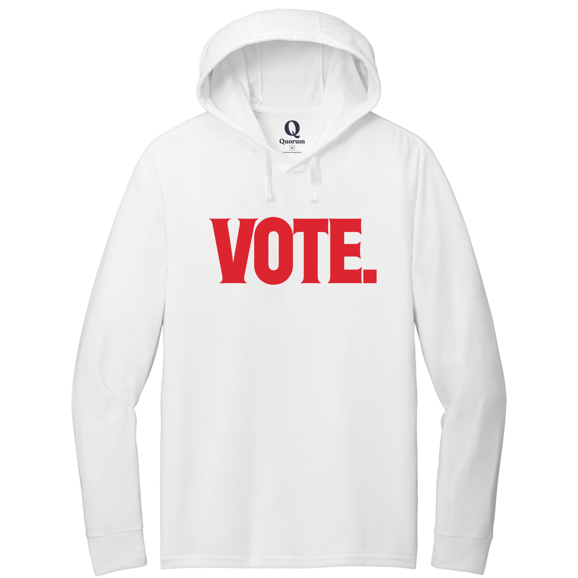"Vote." Quorum Tri-Blend Hoodie Tee front print in Bright White