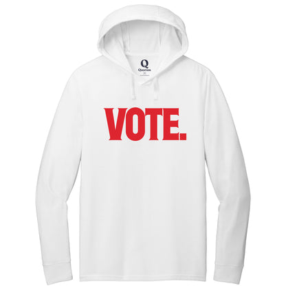 "Vote." Quorum Tri-Blend Hoodie Tee front print in Bright White