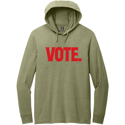 "Vote." Quorum Tri-Blend Hoodie Tee front print in Olive You Green