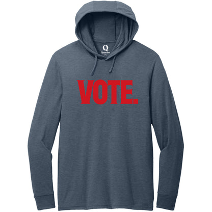 "Vote." Quorum Tri-Blend Hoodie Tee front print in Rebel Blue