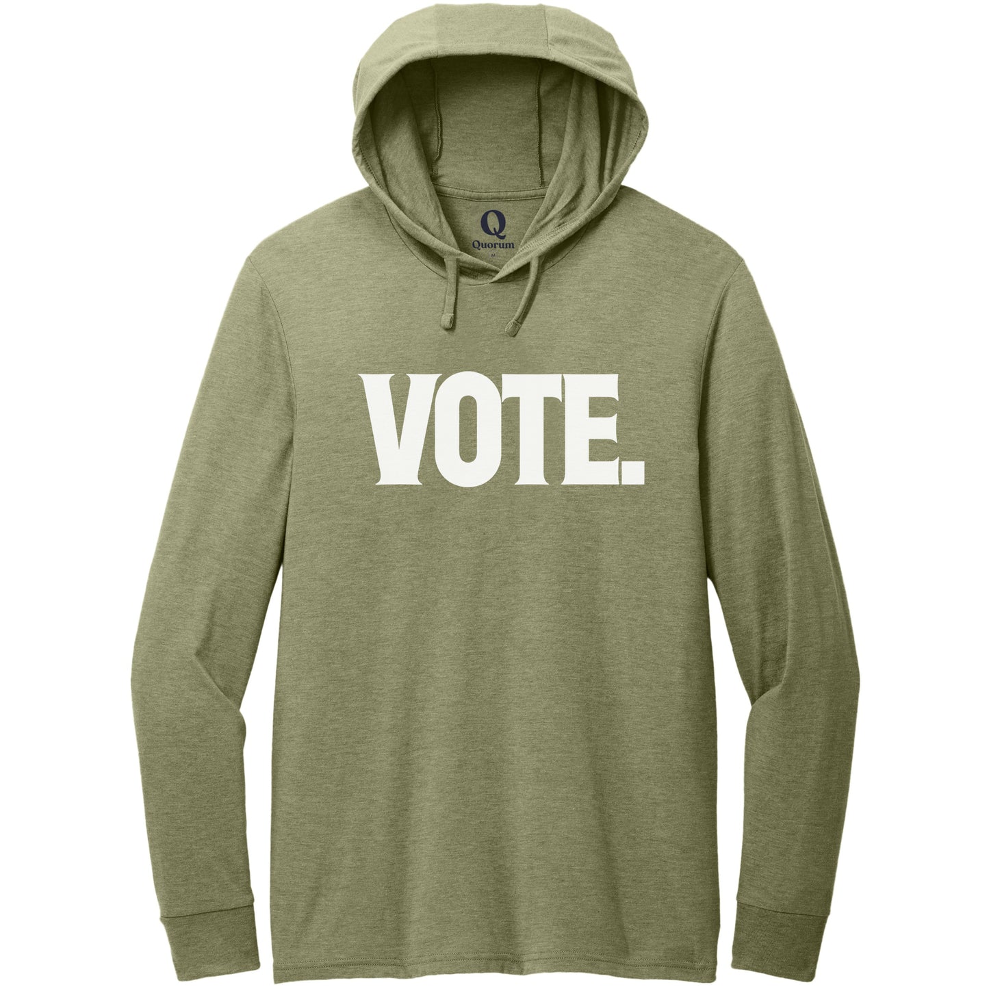 "Vote." Quorum Tri-Blend Hoodie Tee editorial print in Olive You Green