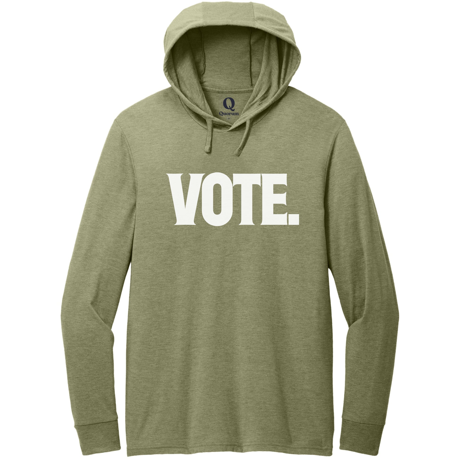 "Vote." Quorum Tri-Blend Hoodie Tee editorial print in Olive You Green