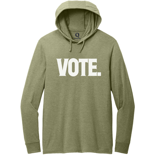 "Vote." Quorum Tri-Blend Hoodie Tee editorial print in Olive You Green