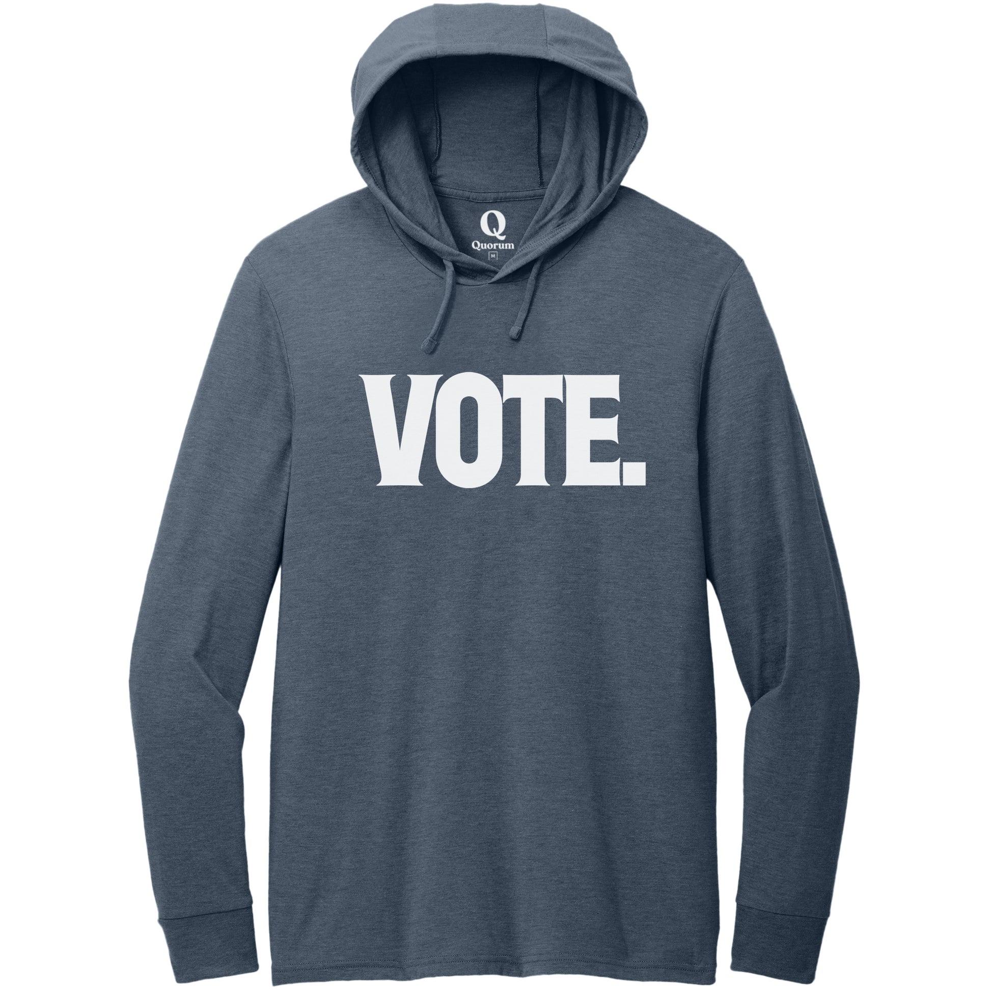 "Vote." Quorum Tri-Blend Hoodie Tee editorial print in Rebel Blue