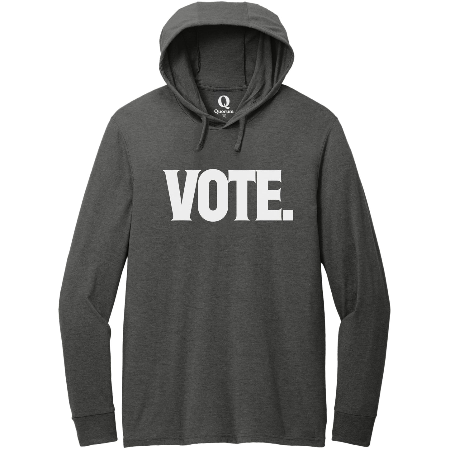 "Vote." Quorum Tri-Blend Hoodie Tee editorial print in Space Black