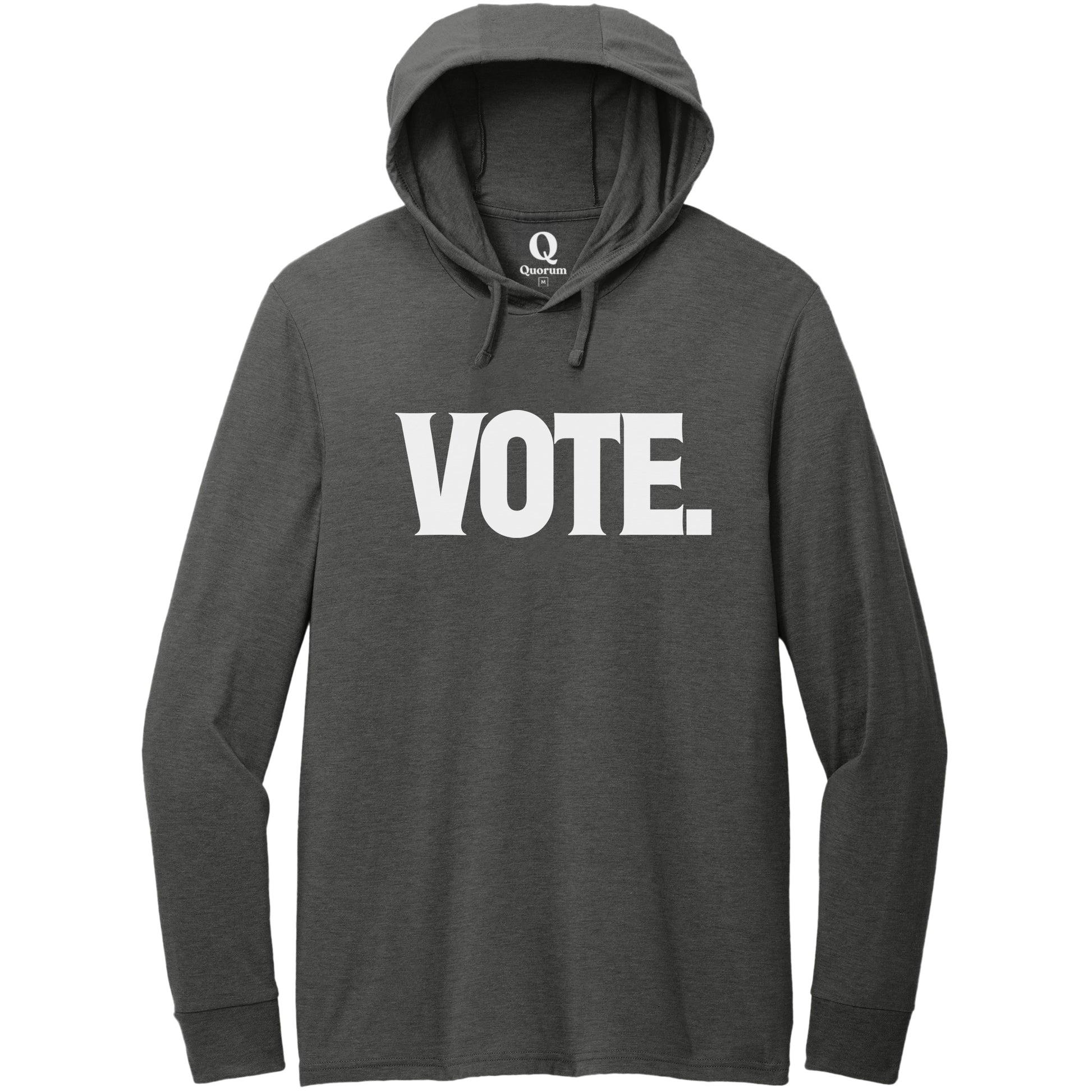 "Vote." Quorum Tri-Blend Hoodie Tee editorial print in Space Black