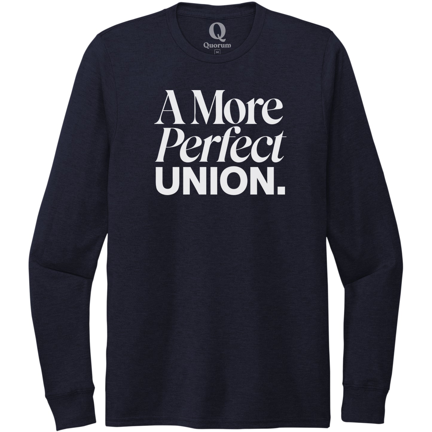 "A More Perfect Union." Quorum Unisex Tri-Blend Long Sleeve editorial print in Night Sky Navy