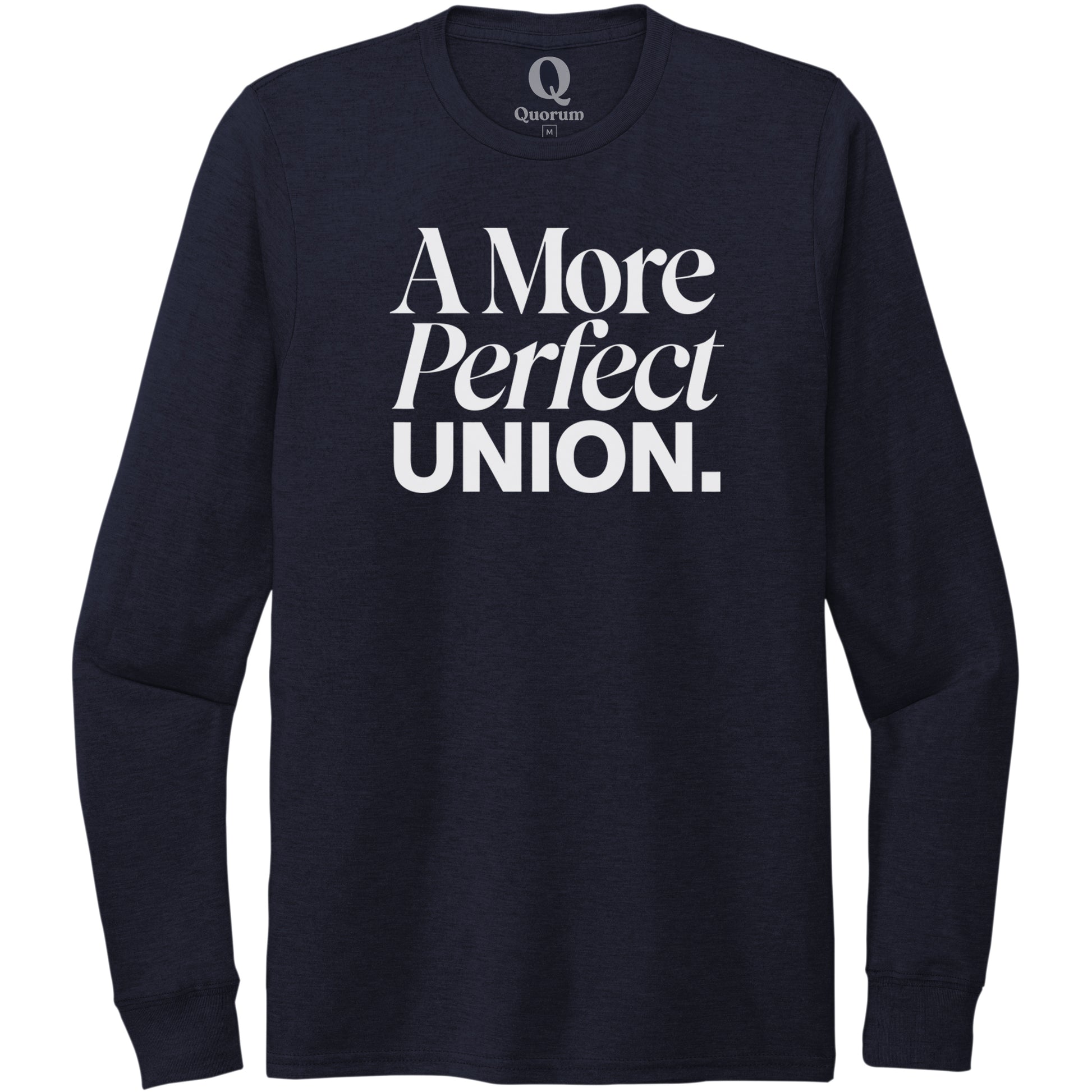 "A More Perfect Union." Quorum Unisex Tri-Blend Long Sleeve editorial print in Night Sky Navy