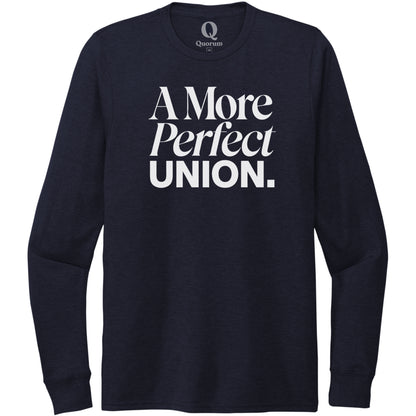 "A More Perfect Union." Quorum Unisex Tri-Blend Long Sleeve editorial print in Night Sky Navy