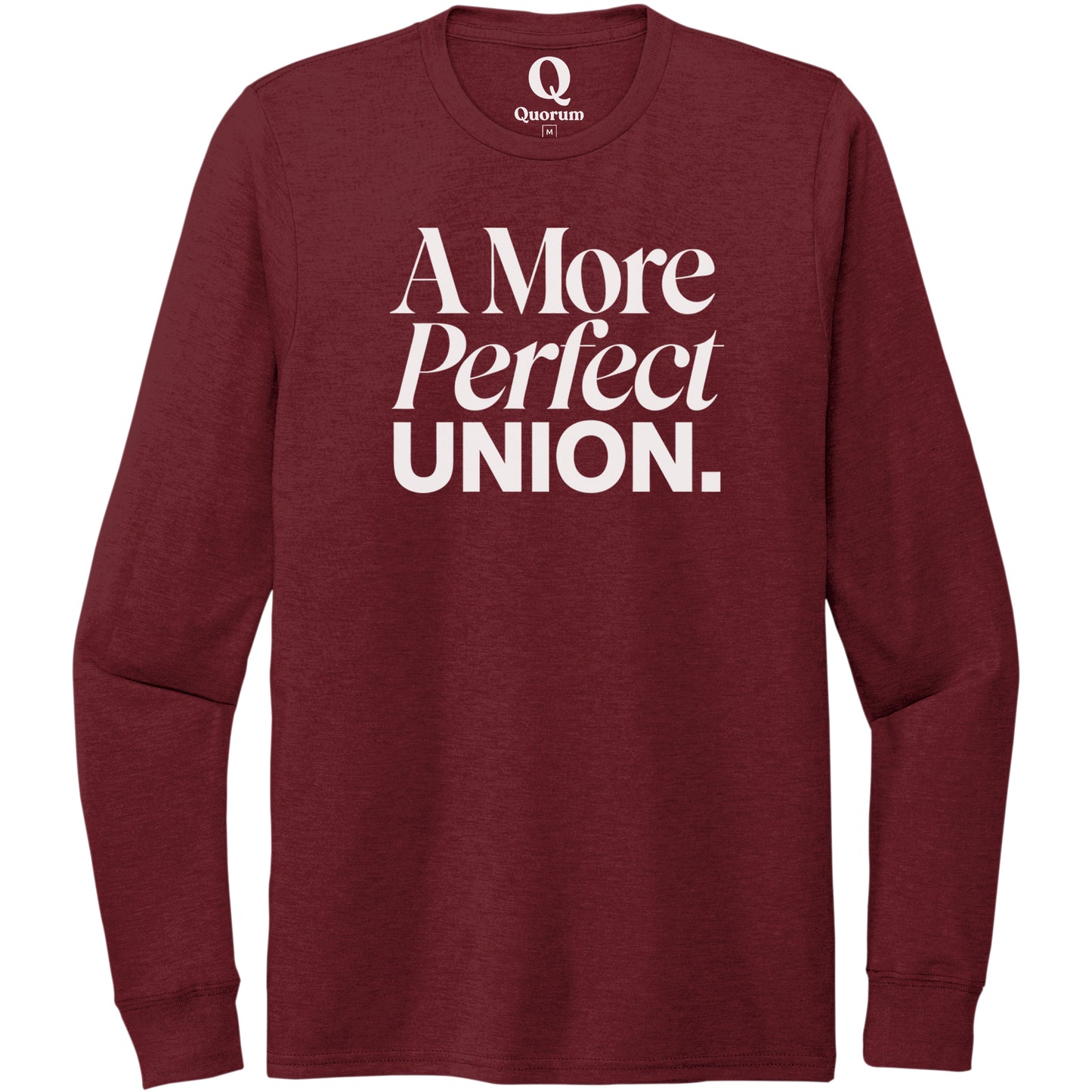 "A More Perfect Union." Quorum Unisex Tri-Blend Long Sleeve editorial print in Vino Red